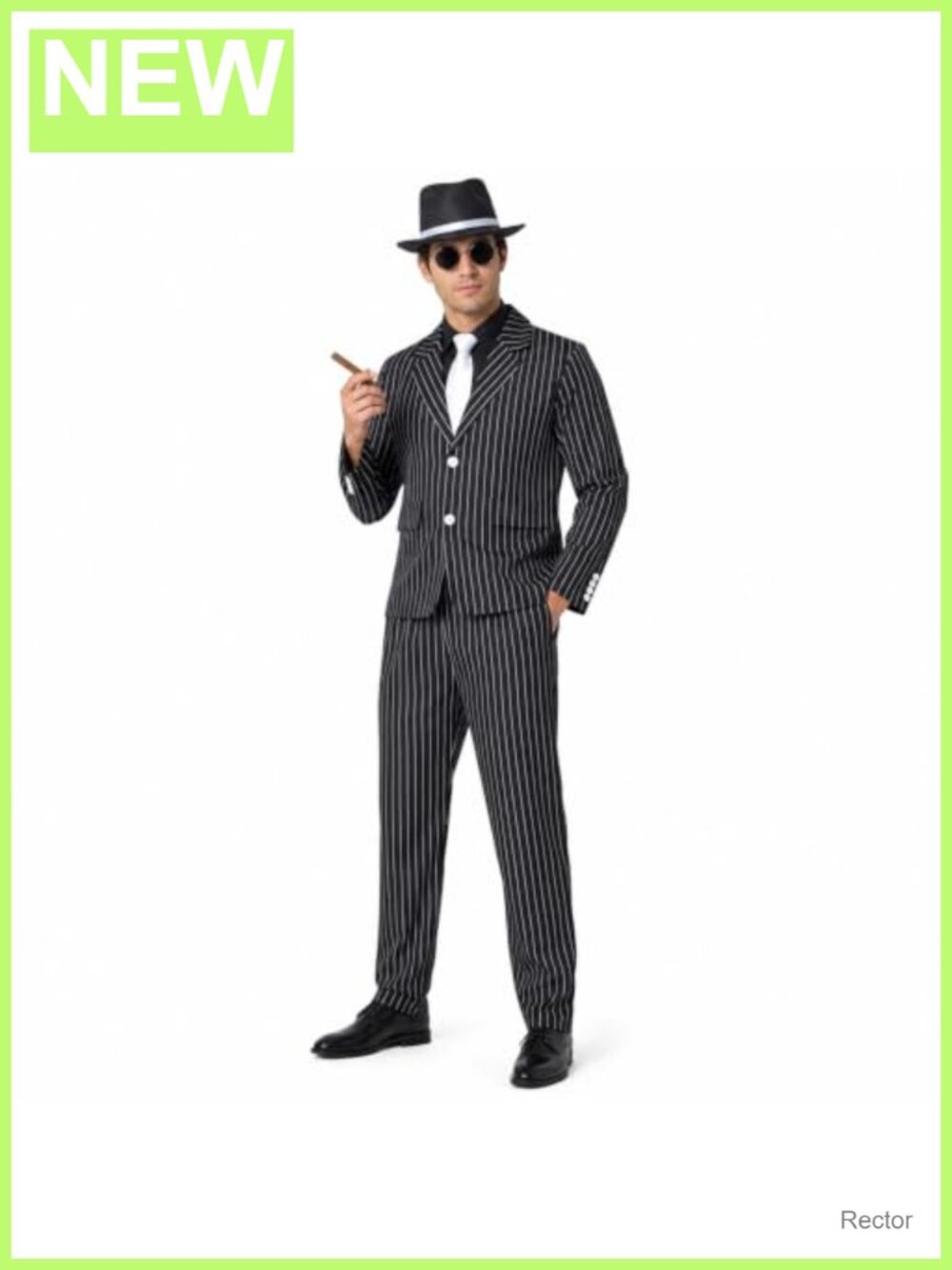 Men's 1920s Gangster Costume Pinstripe Suit Set Hat Tie Cigar